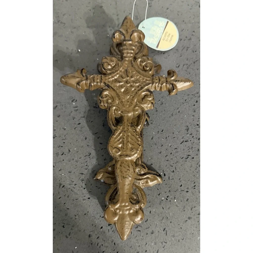 New Rustic Heavy Cast Iron Religious Cross Door Knocker Ornate